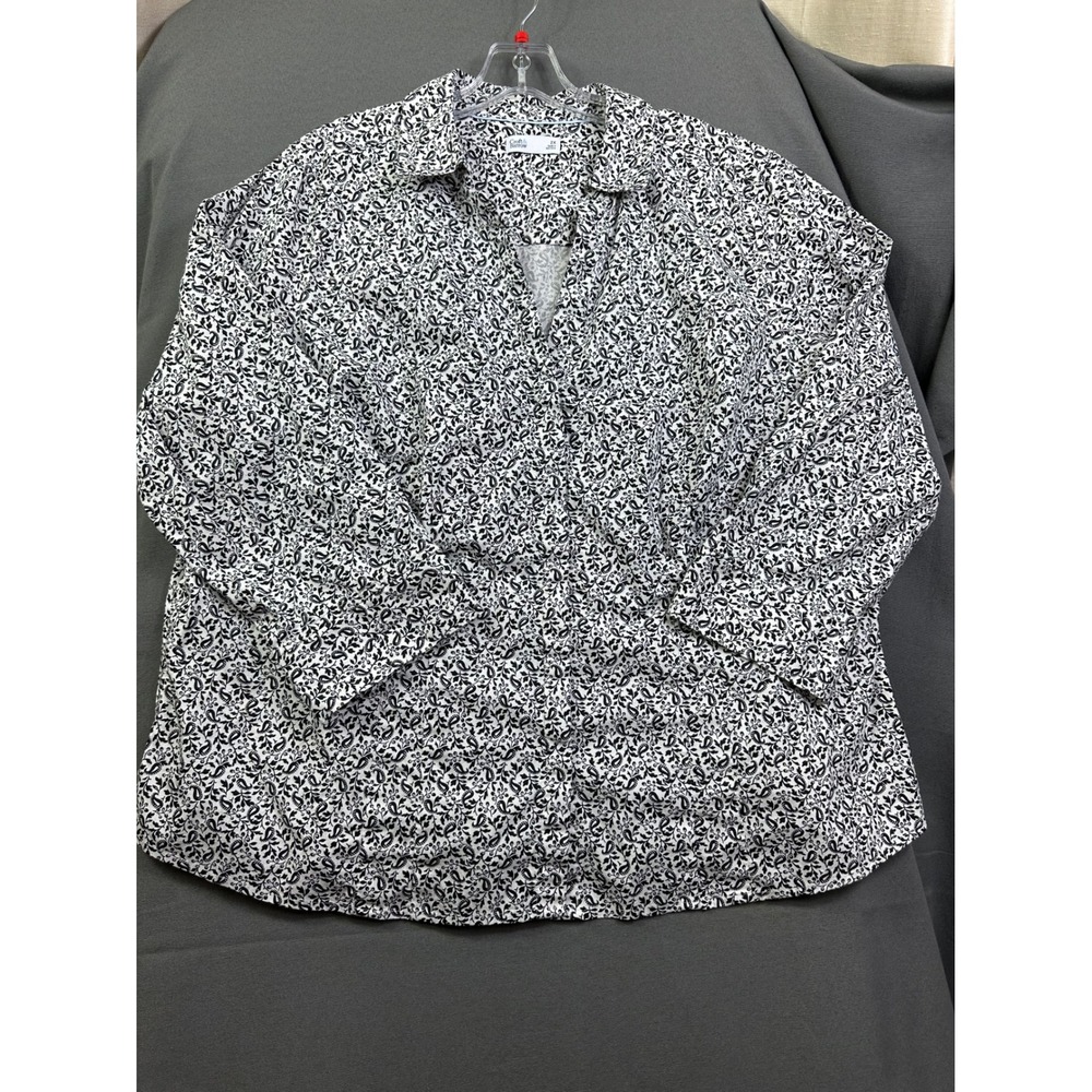 Croft & Barrow Women's Black White Paisley Floral Button Down Shirt Size 2X